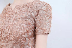 Elegant Short Or Long Sleeves Lace Evening Gowns Online Zipper Back With Belt