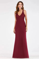 Elegant V-neck Burgundy Mermaid Lace Evening Gowns