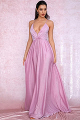Elegant V-Neck Long Prom Dress Shinning Sleeveless Evening Gowns Online