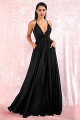 Elegant V-Neck Long Prom Dress Shinning Sleeveless Evening Gowns Online