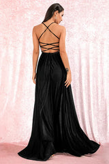 Elegant V-Neck Long Prom Dress Shinning Sleeveless Evening Gowns Online