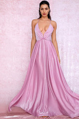 Elegant V-Neck Long Prom Dress Shinning Sleeveless Evening Gowns Online