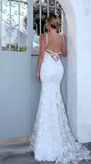 Elegant V-Neck Mermaid Prom Dress Lace Appliques Evening Party Gowns