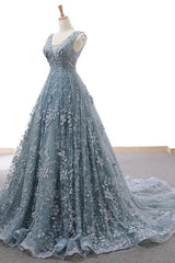 Elegant V-Neck Mermaid Sleeveless Evening Dress With Appliques