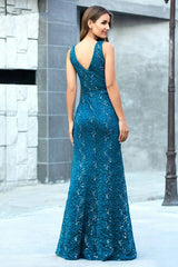 Elegant V-Neck Sleeveless Lace Prom Dress Long Mermaid Evening Gowns