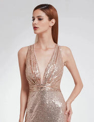 Elegant V-Neck Sleeveless Sequins Long Evening Prom Dress Online