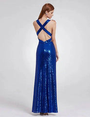Elegant V-Neck Sleeveless Sequins Long Evening Prom Dress Online