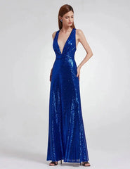 Elegant V-Neck Sleeveless Sequins Long Evening Prom Dress Online