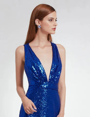 Elegant V-Neck Sleeveless Sequins Long Evening Prom Dress Online