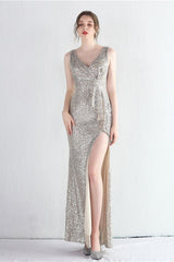 Elegant V-Neck Sleeveless Split Evening Dress With Sequins Online