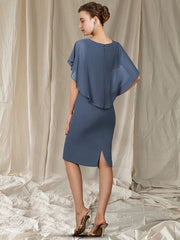 Sheath / Column Mother of the Bride Dress Simple Elegant V Neck Knee Length Chiffon Short Sleeve