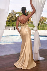 Aimishang Elegant Evening Dress Embellished One Shoulder Satin Gown Prom Dresses