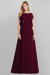 Emerald Green Ruffles Chiffon Long Evening Gowns Online