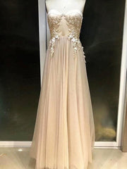 Empire Sleeveless Sweetheart Floor-Length With Applique Tulle Dresses