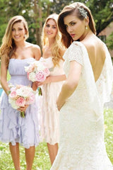 Empire Strapless Chiffon with Ruffles Knee-length Short Bridesmaid Dresses