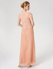 Aimishang Sheath / Column Mother of the Bride Dress Formal Vintage Inspired Jewel Neck Ankle Length Chiffon Beaded Lace Short Sleeve No with Lace Beading