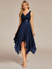 Weitese Deep V-Neck Lace Chiffon Bridesmaid Dress with Asymmetrical Hem