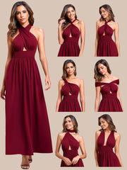 Weitese Convertible Halter A-Line Waist Tea Length Backless Bridesmaid Dress