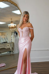Charming Sweetheart Mermaid Pink Satin Long Prom Dresses