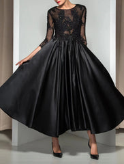 Aimishang A-Line Evening Gown Elegant Dress Wedding Guest Cocktail Party Ankle Length 3/4 Length Sleeve Illusion Neck Fall Wedding Guest Satin with Appliques