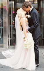 Ethereal A-Line Beach Tulle Wedding Dress With Spaghetti Straps And Open Back