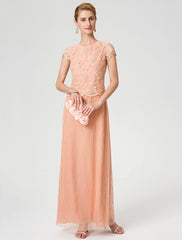 Aimishang Sheath / Column Mother of the Bride Dress Formal Vintage Inspired Jewel Neck Ankle Length Chiffon Beaded Lace Short Sleeve No with Lace Beading