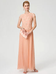 Aimishang  Sheath / Column Mother of the Bride Dress Formal Vintage Inspired Jewel Neck Ankle Length Chiffon Beaded Lace Short Sleeve No with Lace Beading