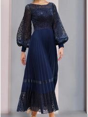 Aimishang  A-Line Mother of the Bride Dress Wedding Guest Elegant Scoop Neck Ankle Length Chiffon Lace Long Sleeve with Ruching Solid Colo