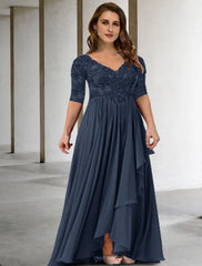 Aimishang Two Piece A-Line Mother of the Bride Dresses Plus Size Hide Belly Curve Elegant Dress Formal Floor Length Half Sleeve V Neck Chiffon with Pleats Appliques