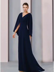 Aimishang  A-Line Mother of the Bride Dress Wedding Guest Elegant V Neck Sweep / Brush Train Stretch Chiffon Long Sleeve with Sequin Ruching Solid Color