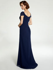 Aimishang A-Line Mother of the Bride Dress V Neck Floor Length Chiffon Sleeveless with Lace Ruching