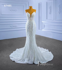 Luxury Pearl Beaded Mermaid Wedding Dresses Vintage 20s Bridal Gown 67485