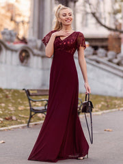 Weitese Sequin Print Evening Dresses for Women with Sleeves