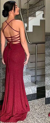 Pretty Sheath Spaghetti Straps Burgundy Slit Long Evening Dress Prom Dresses SD1731