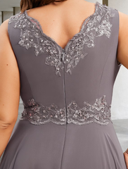 Two Piece A-Line Evening Gown Elegant Dress Formal  Sleeveless V Neck Chiffon with Applique