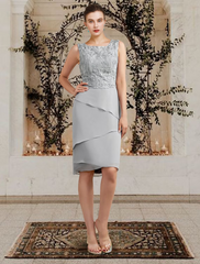 Two Piece Mother of the Bride Dress Church Elegant Square Neck Knee Length Chiffon Lace Sleeveless Wrap Included with Ruffles Appliques