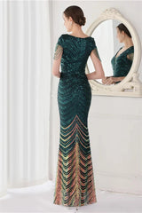 Fabulous Cap Sleeves V-Neck Evening Dress Mermaid Sequins Online