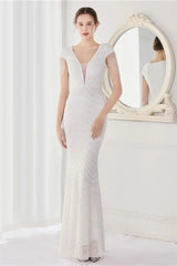 Fabulous Cap Sleeves V-Neck Evening Dress Mermaid Sequins Online
