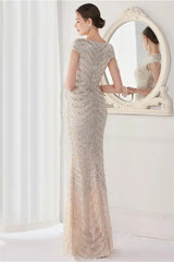 Fabulous Cap Sleeves V-Neck Evening Dress Mermaid Sequins Online