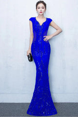 Fabulous Cap Sleeves V-Neck Evening Dress Sequins Mermaid Online