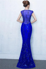 Fabulous Cap Sleeves V-Neck Evening Dress Sequins Mermaid Online