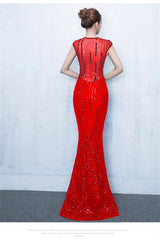Fabulous Cap Sleeves V-Neck Evening Dress Sequins Mermaid Online