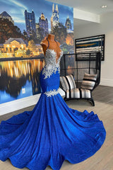 Fabulous Royal Blue Backless Mermaid Prom Dress with Beading