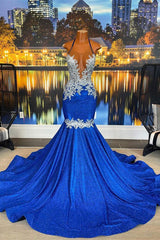 Fabulous Royal Blue Backless Mermaid Prom Dress with Beading