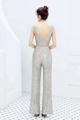 Fabulous V-Neck Sequins Evening Gown Sleeveless Jumpsuit