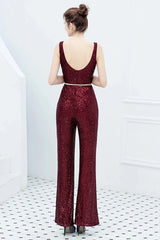 Fabulous V-Neck Sequins Evening Gown Sleeveless Jumpsuit