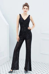 Fabulous V-Neck Sequins Evening Gown Sleeveless Jumpsuit