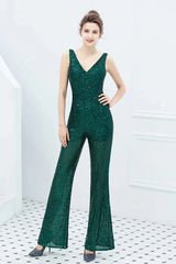 Fabulous V-Neck Sequins Evening Gown Sleeveless Jumpsuit
