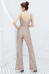 Fabulous V-Neck Sequins Evening Gown Sleeveless Jumpsuit