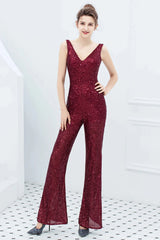 Fabulous V-Neck Sequins Evening Gown Sleeveless Jumpsuit